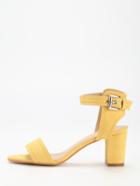 Romwe Yellow Faux Suede Block Heel Ankle Strap Sandals