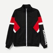 Romwe Guys Zip Front Letter Print Coat