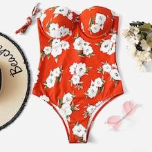 Romwe Random Floral Underwire Bandeau One Piece Swimsuit