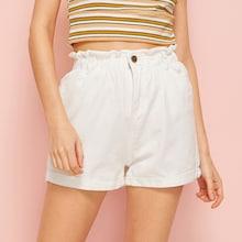 Romwe Roll Up Hem Button And Pocket Detail Denim Shorts