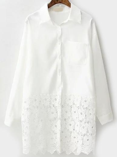 Romwe Lapel Crochet Hollow Out Blouse