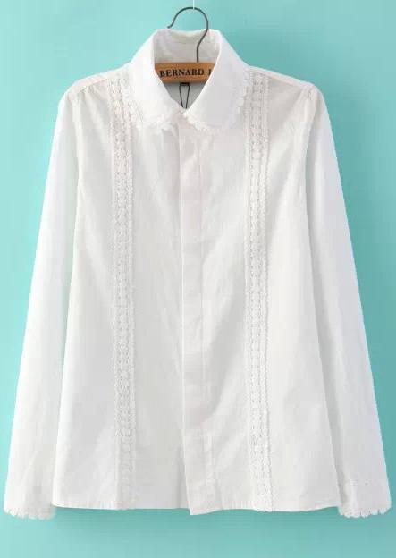 Romwe White Lapel Long Sleeve Embroidered Blouse