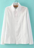 Romwe White Lapel Long Sleeve Embroidered Blouse