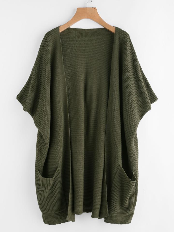 Romwe Pocket Front Batwing Cardigan