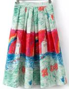 Romwe High Waist Graffiti Print Pleated Skirt