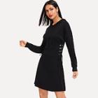 Romwe Drawstring Lace Up Solid Hooded Dress