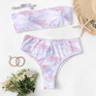 Romwe Watercolor Print Bandeau With High Waist Bikini