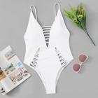 Romwe Solid Low Back Ladder Cut-out One Piece Swimwear