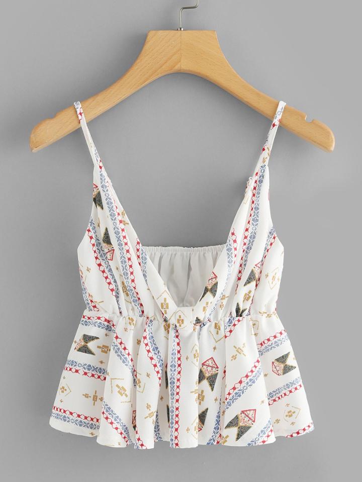Romwe Geo Pattern Pep Hem Cami Top