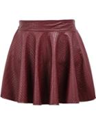 Romwe Plaid Pleated Leather Red Skirt