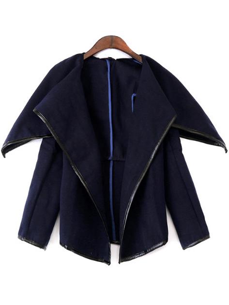 Romwe Lapel Long Sleeve Cape Navy Coat