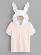Romwe Contrast Rabbit Ear Hooded Tee