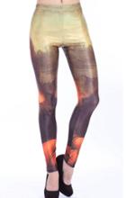 Romwe Yellow Mona Lisa Print Slim Legging