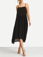 Romwe Lace Trimmed Pleated Black Cami Dress