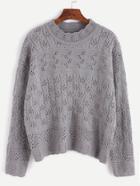 Romwe Grey Drop Shoulder Hollow Out Cable Knit Sweater