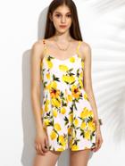 Romwe Lemon Print Lace Up Criss Cross Romper