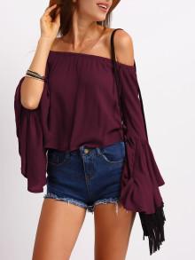 Romwe Fluted Sleeve Bardot Blouse