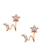 Romwe Gold Plated Rhinestone Star Moon Stud Earrings