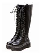 Romwe Black Lace Up Wedge Boots