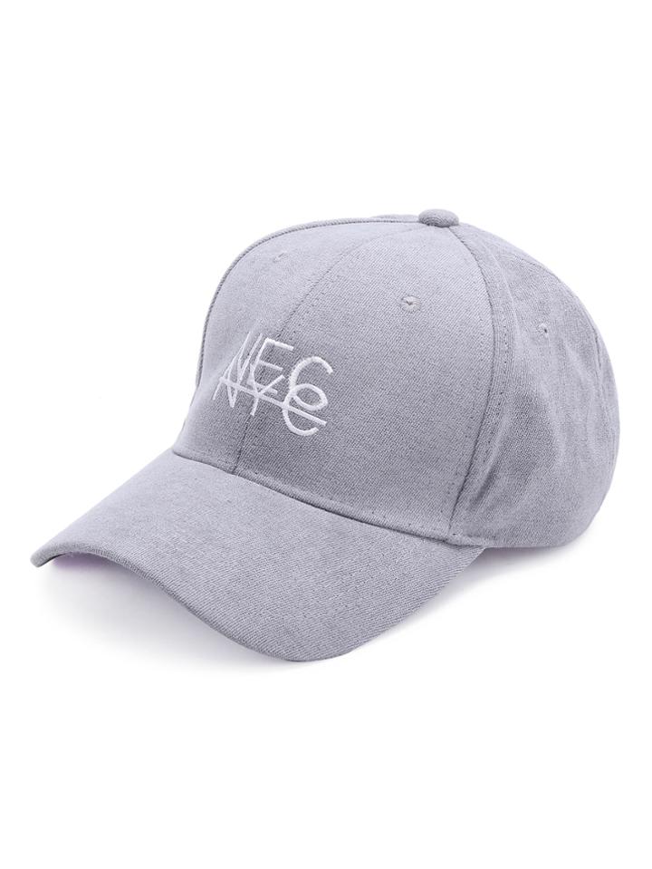 Romwe Grey Letter Embroidery Baseball Cap