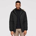 Romwe Men Shearling Lined Cut And Sew Hooded Puffer Coat