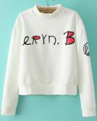 Romwe Stand Collar Letters Print Crop Sweatshirt