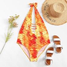 Romwe Plus Ladder Cut-out Plunge Neck One Piece Swimsuit