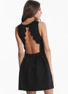 Romwe Sleeveless Backless Pleated Black Dress