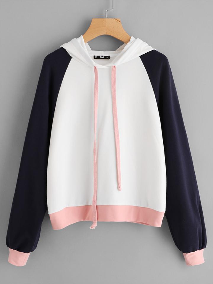 Romwe Color Block Raglan Sleeve Hoodie