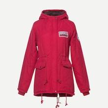 Romwe Drawstring Waist Patch Detail Parka Coat