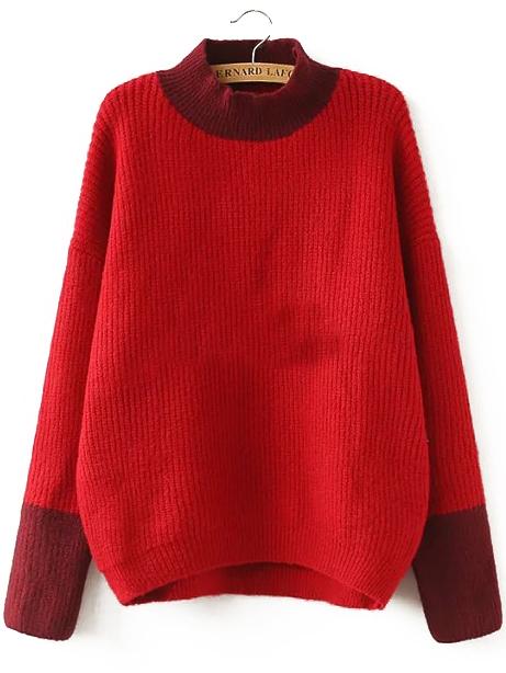 Romwe High Neck Contrast Ribbed Sweater