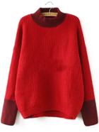 Romwe High Neck Contrast Ribbed Sweater