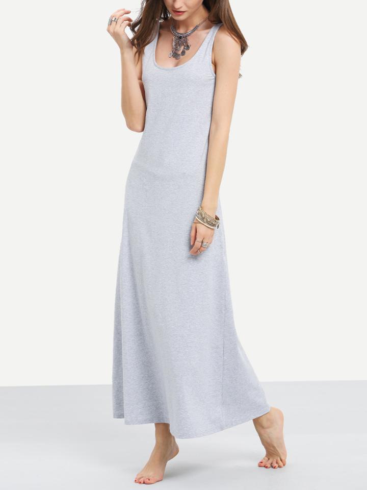 Romwe Grey Strap Shift Ankle Dress