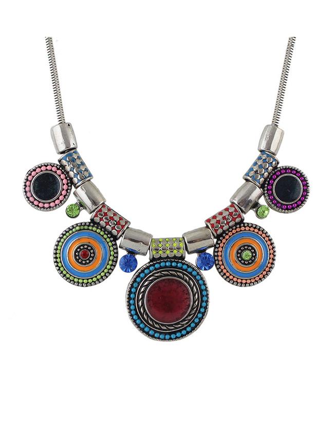 Romwe Colorful Beads Round Statement Necklace