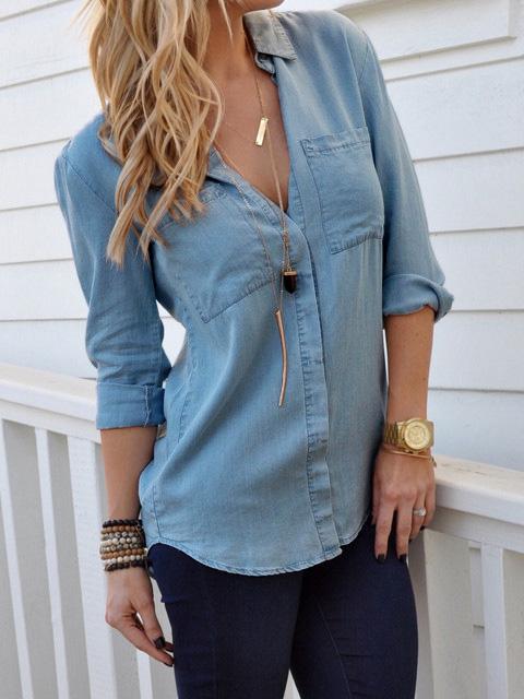 Romwe Dual Pocket Denim Shirt