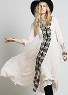 Romwe V Neck Embroidered Ivory Dress
