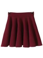 Romwe Elastic Waist A-line Burgundy Skirt