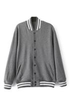 Romwe Striped Buttoned Thicken Grey Jacket