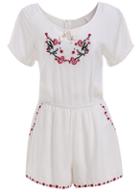 Romwe Short Sleeve Embroidered White Romper