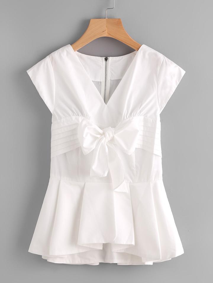 Romwe Bow Front Box Pleated Peplum Shell Top