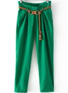 Romwe Pockets Belt Green Pant