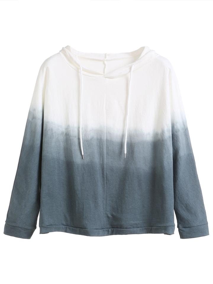 Romwe Grey Ombre Hooded Sweatshirt