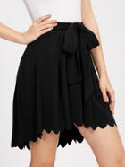 Romwe Bow Tie Scallop Edge High Low Skirt