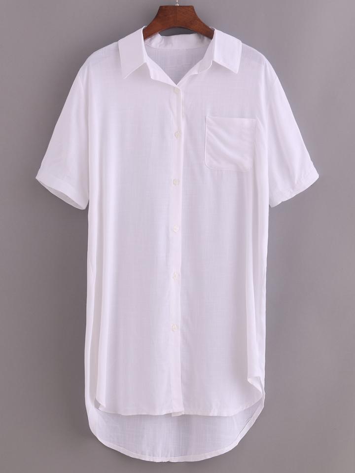 Romwe Pocket Front High-low Shirt Dress