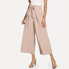 Romwe Drawstring Waist Solid Wide Leg Pants