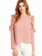 Romwe Open Shoulder V Cut Out Back Ruffle Top