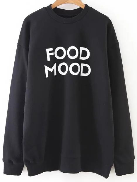 Romwe Black Letter Print Crew Neck Sweatshirt