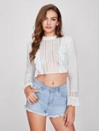 Romwe Frill Trim Eyelet Embroidered Top