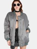 Romwe Distressed Longline Bomber Jacket Grey