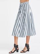 Romwe Band Waist Button Front Striped Skirt